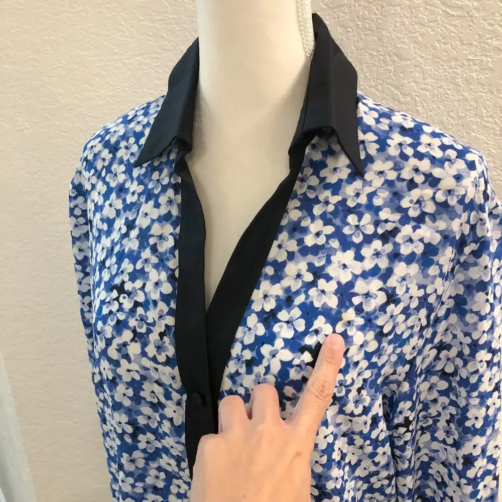 Emanuel Ungaro Silk Blue Floral Button Up Top Blouse